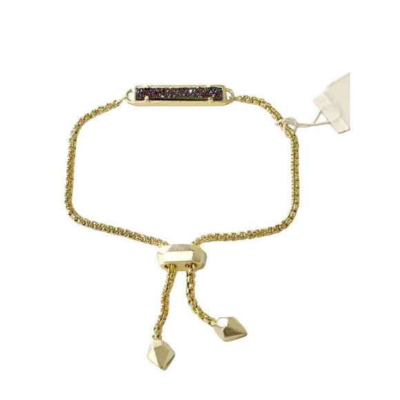 Kendra Scott Stan Drusy Bracelet Gold Multi Color Drusy Adjustable Rectangle - Picture 2 of 9
